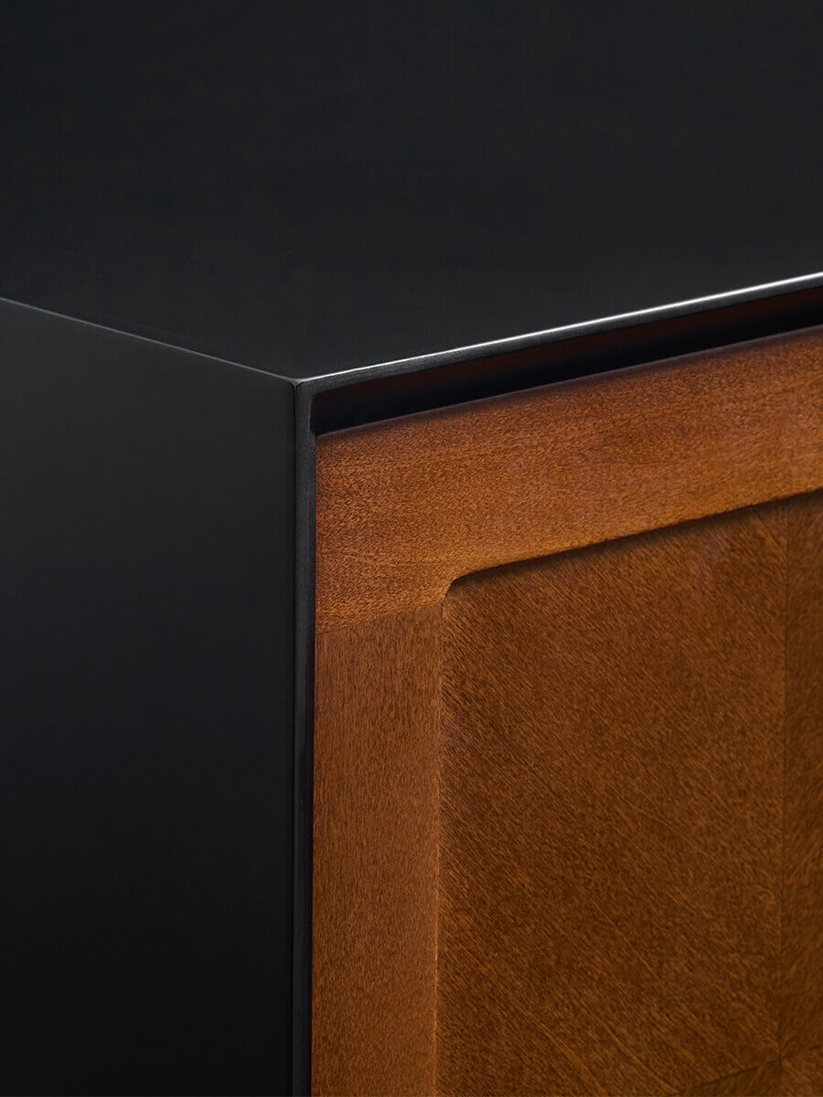 Close-up of the Gentle Designer Cabinet black frame detail