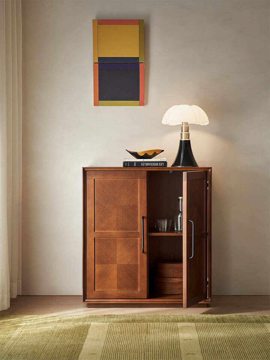 Gentle Designer Cabinet with the door open showing internal storage