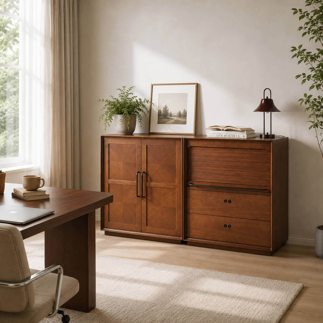 Gentle modular cabinets used in a bright home office