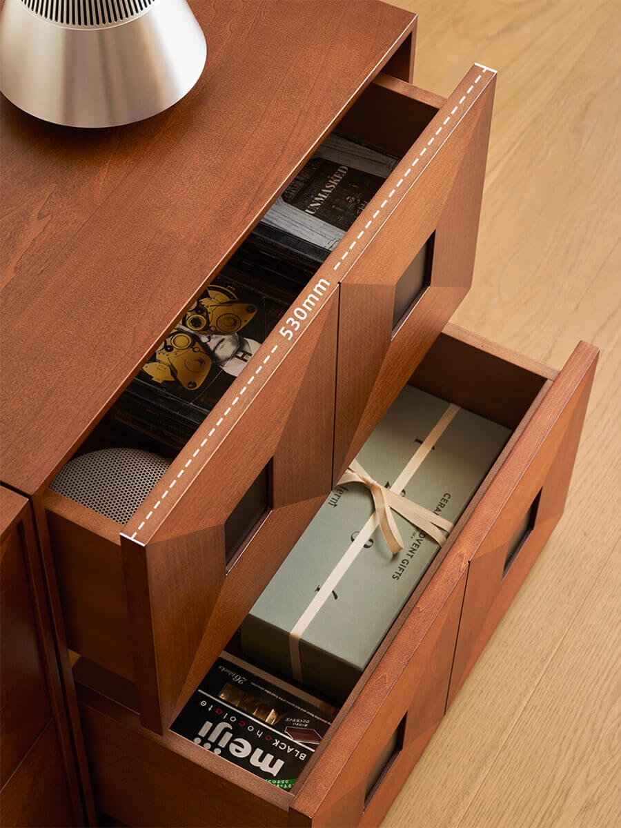 Spacious drawers inside the Gentle Modular Cabinet