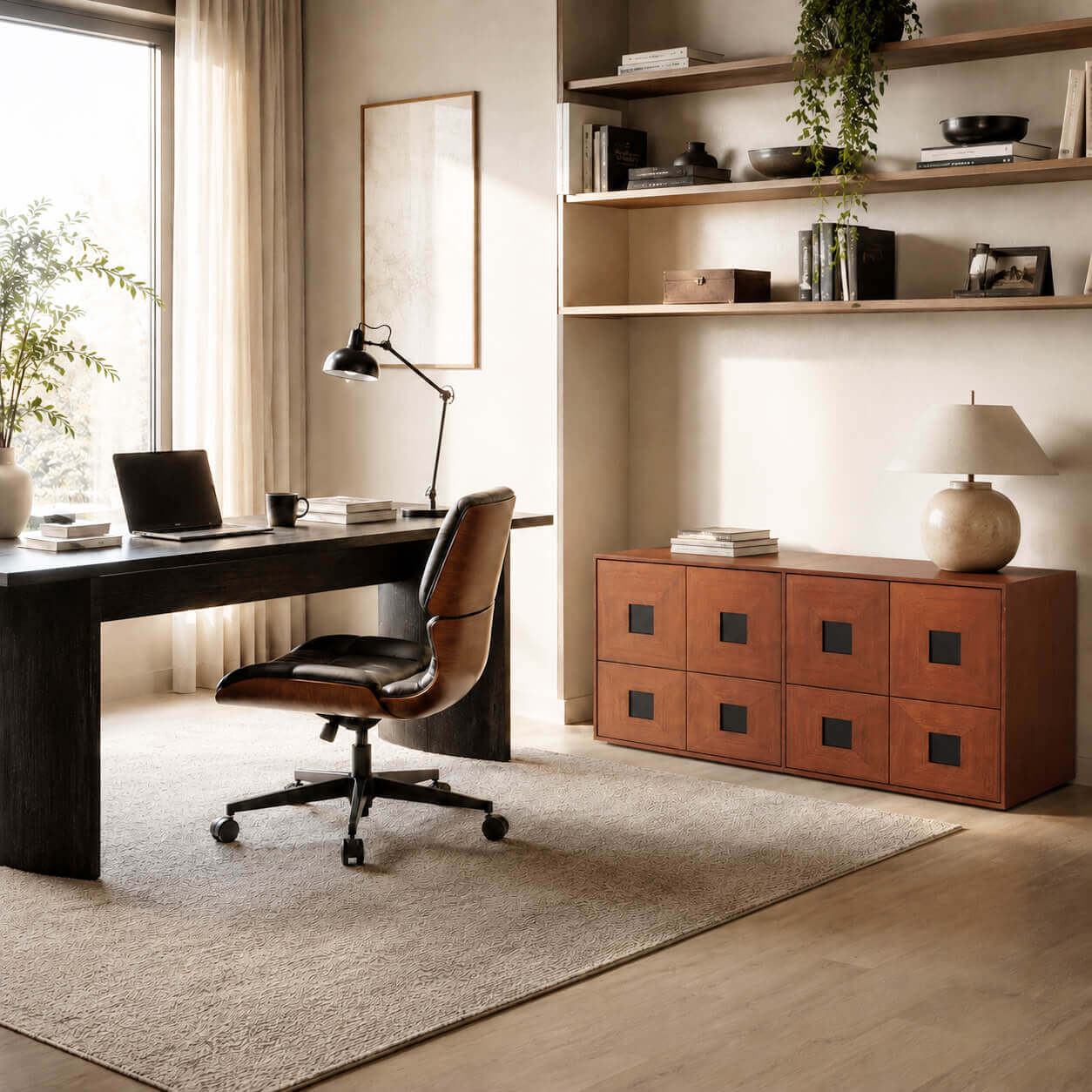 Gentle modular cabinet in a home office