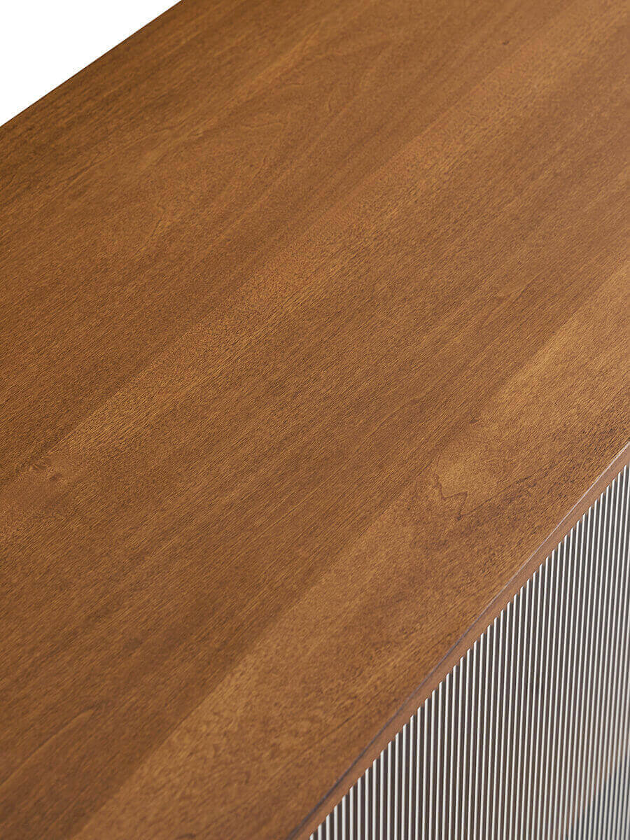 Boxwood veneer grain detail on Gentle Reeded Glass Sideboard