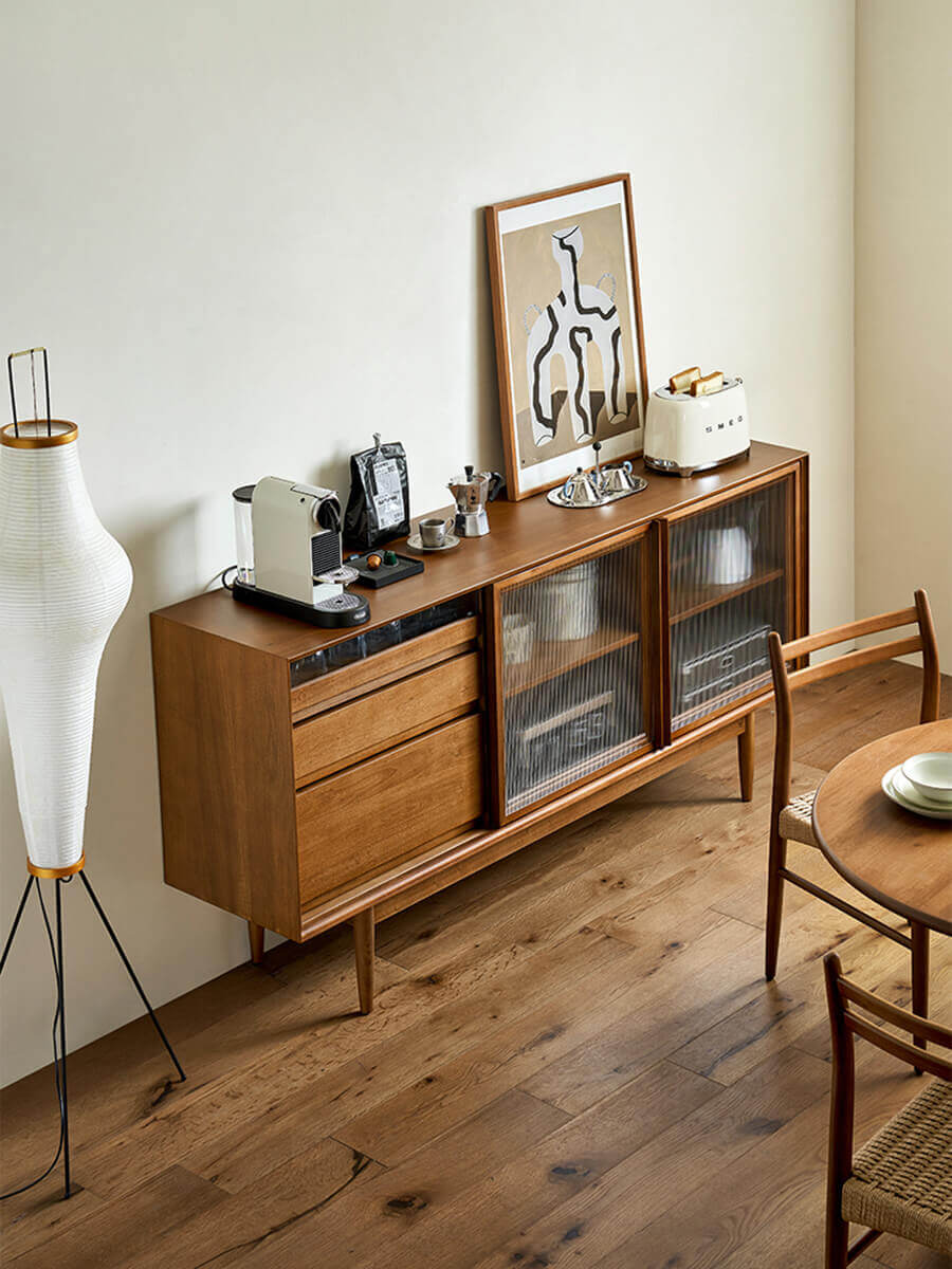 Gentle Reeded Glass Sideboard in a modern dining room