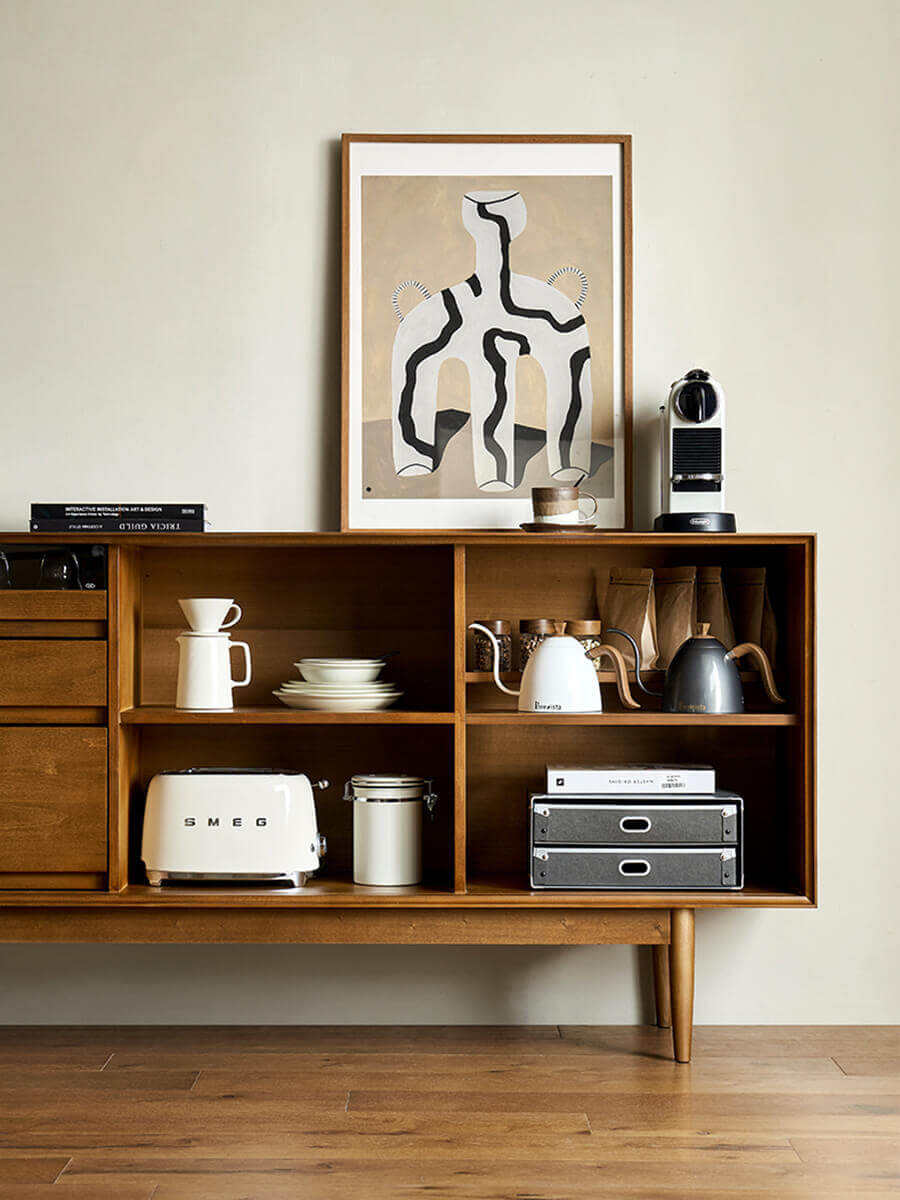 Interior storage compartment of Gentle Reeded Glass Sideboard