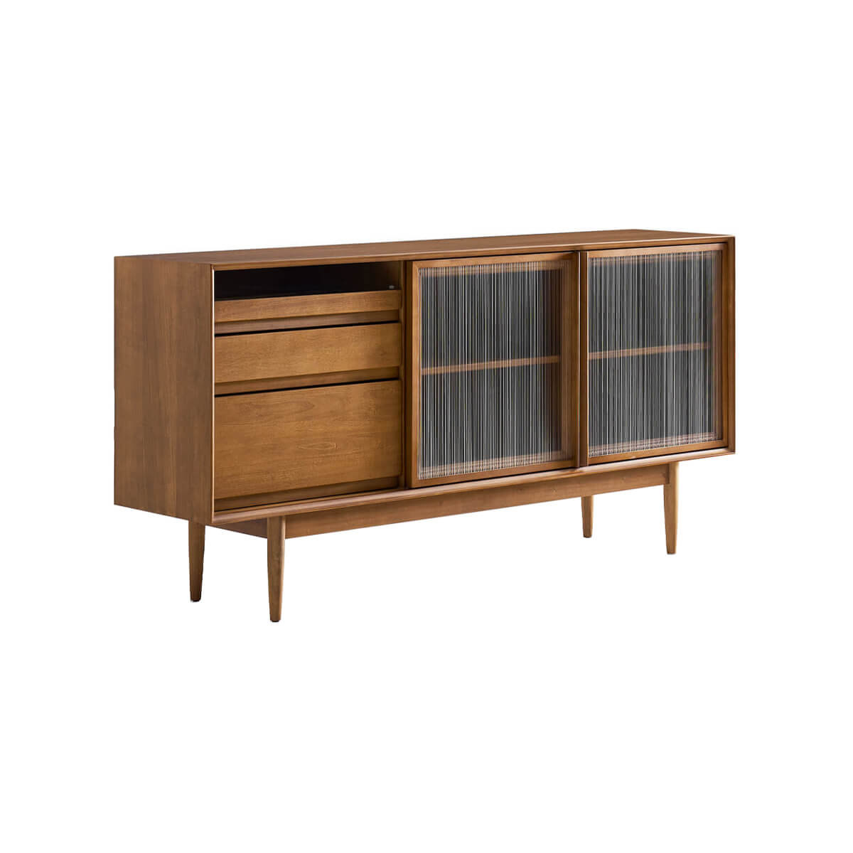 Gentle Reeded Glass Sideboard showing drawers and sliding door storage