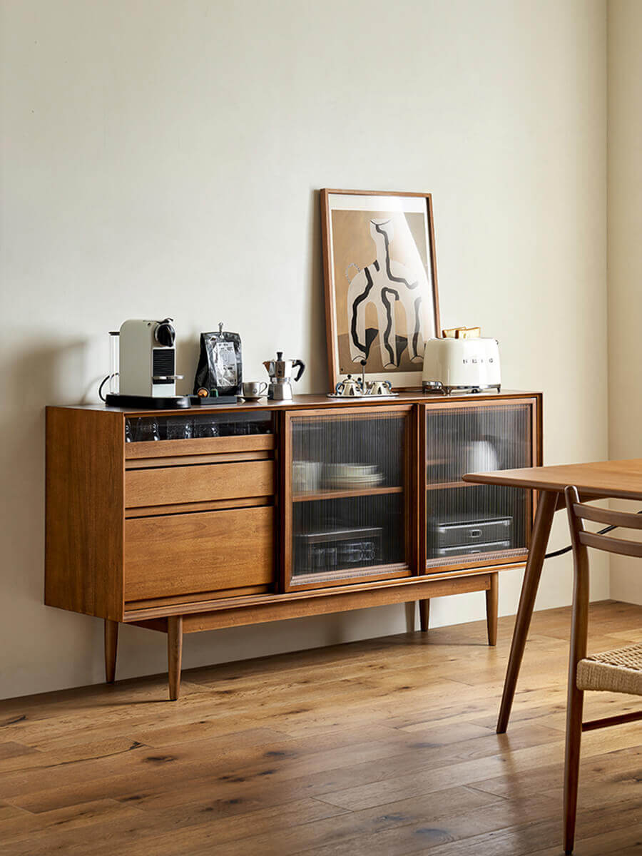 Gentle Reeded Glass Sideboard styled in a contemporary interior