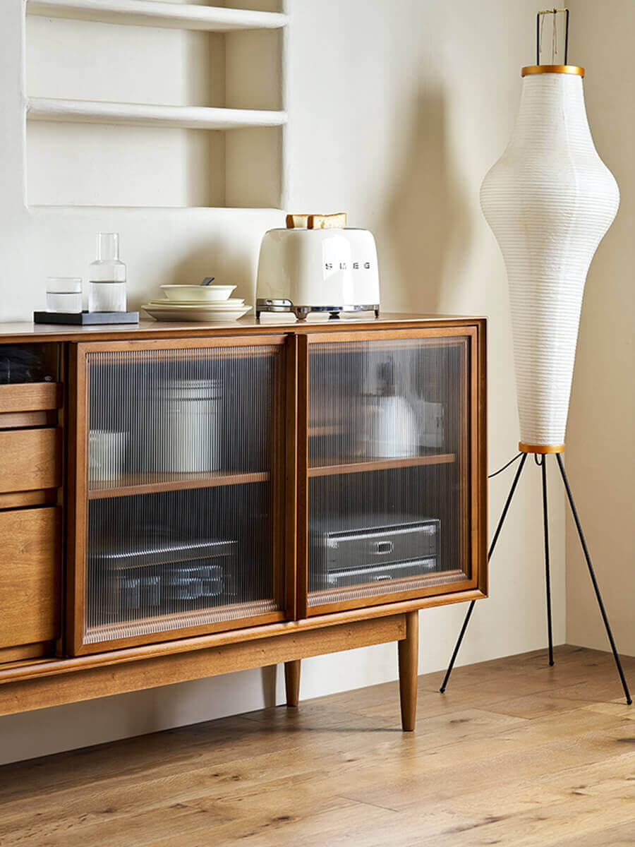 Reeded glass sliding door detail on Gentle Sideboard