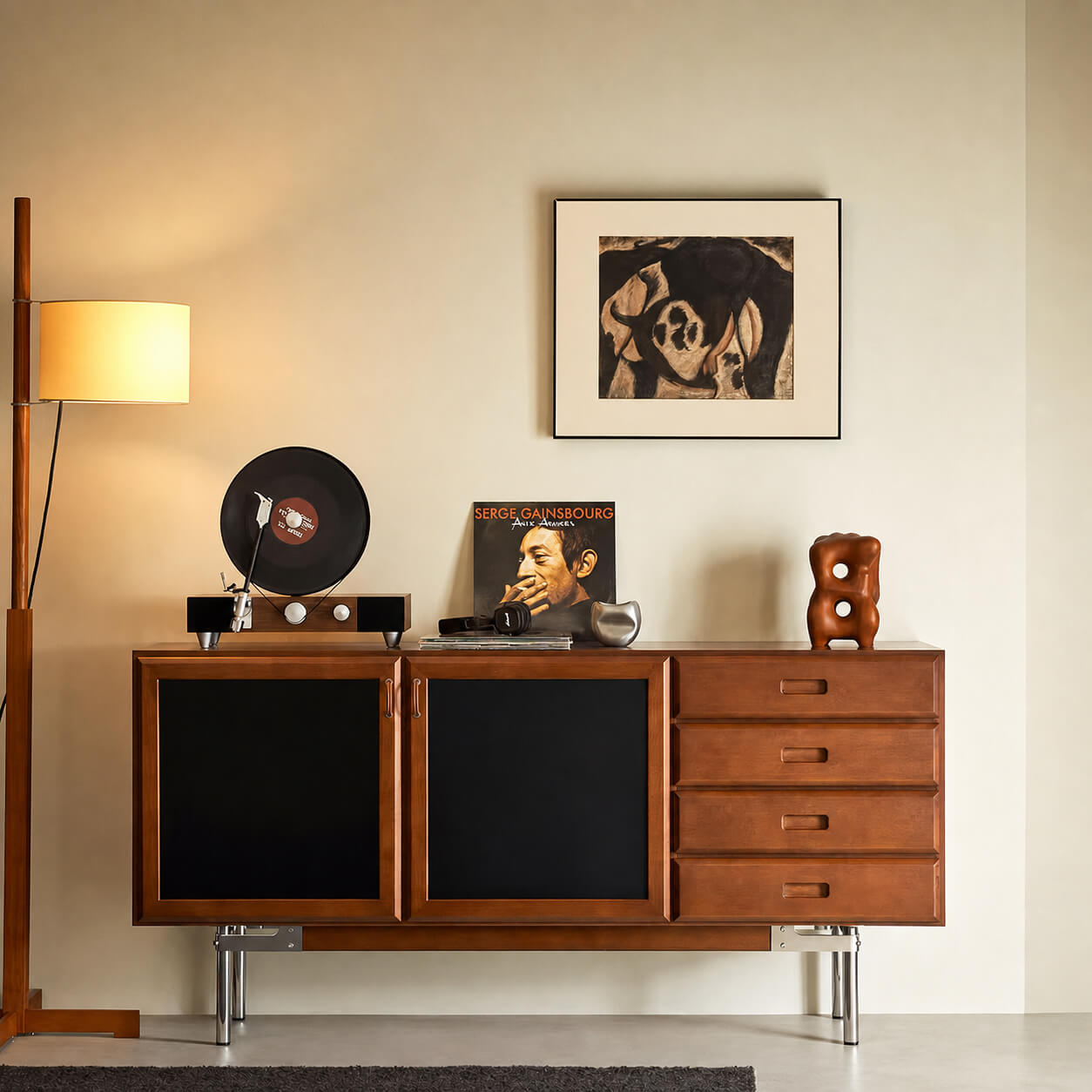 Gentle Ribbon Sideboard with black panel doors and drawer storage
