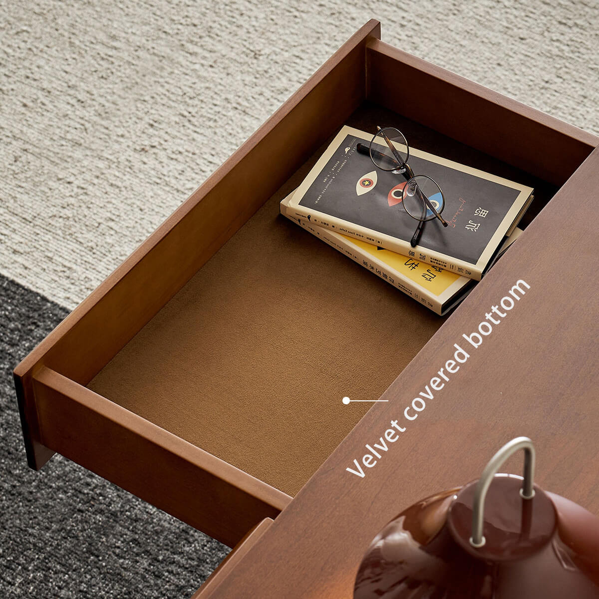 Gentle Ribbon Sideboard velvet-lined drawer detail