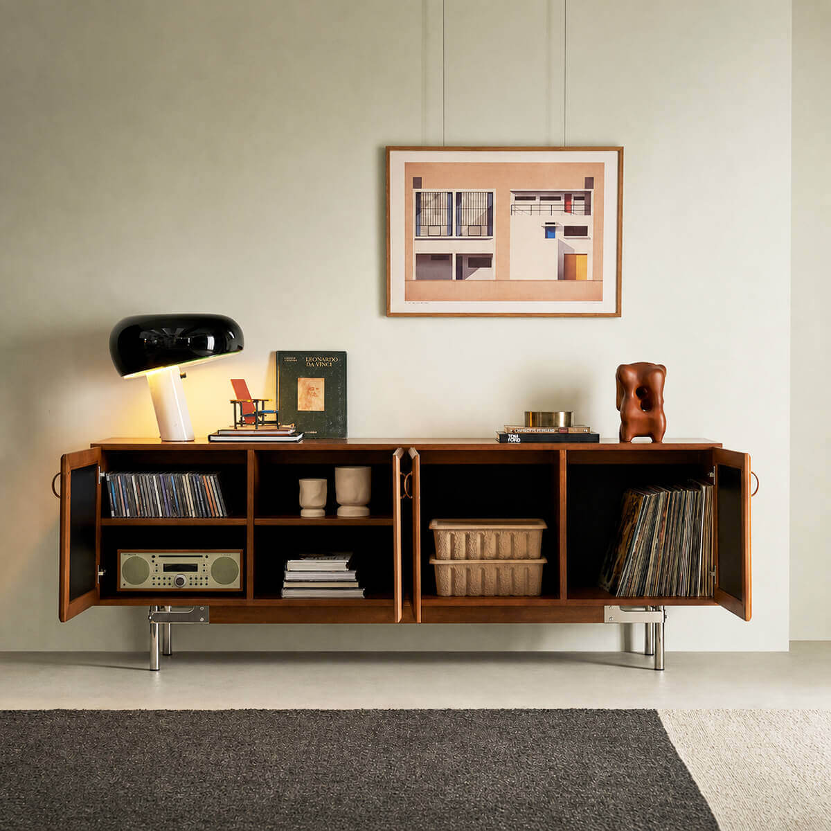 Gentle Ribbon TV Unit with doors open showing internal storage