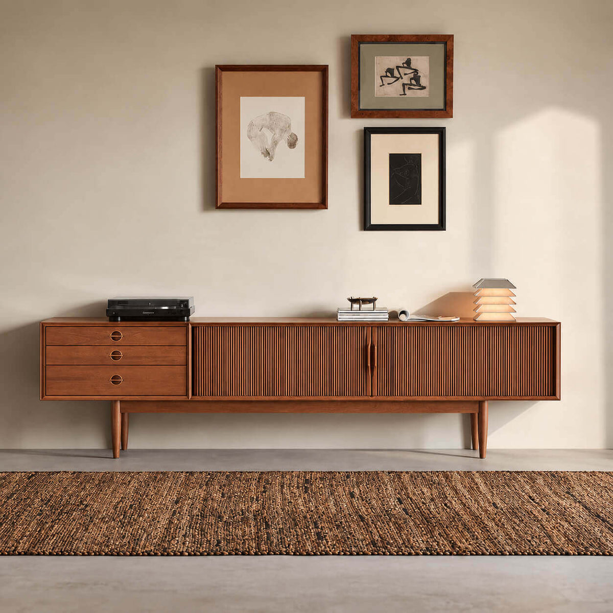Gentle Tambour TV Unit with legs in two-tone finish