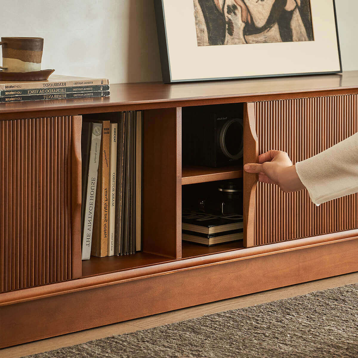 Sliding tambour door detail of the Gentle Tambour TV Unit