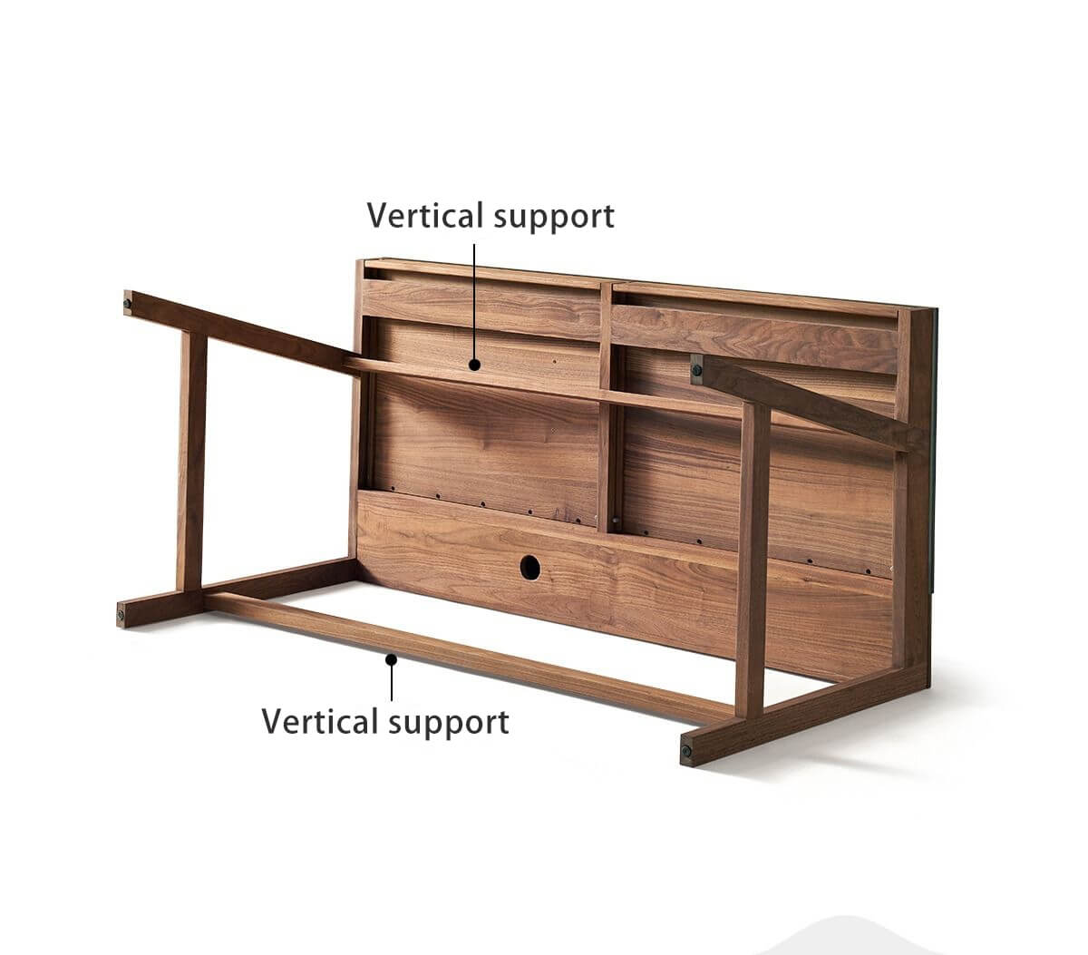 Structural support construction of Glenn solid walnut desk