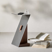 Graham side table with a solid timber base and brushed stainless steel frame.