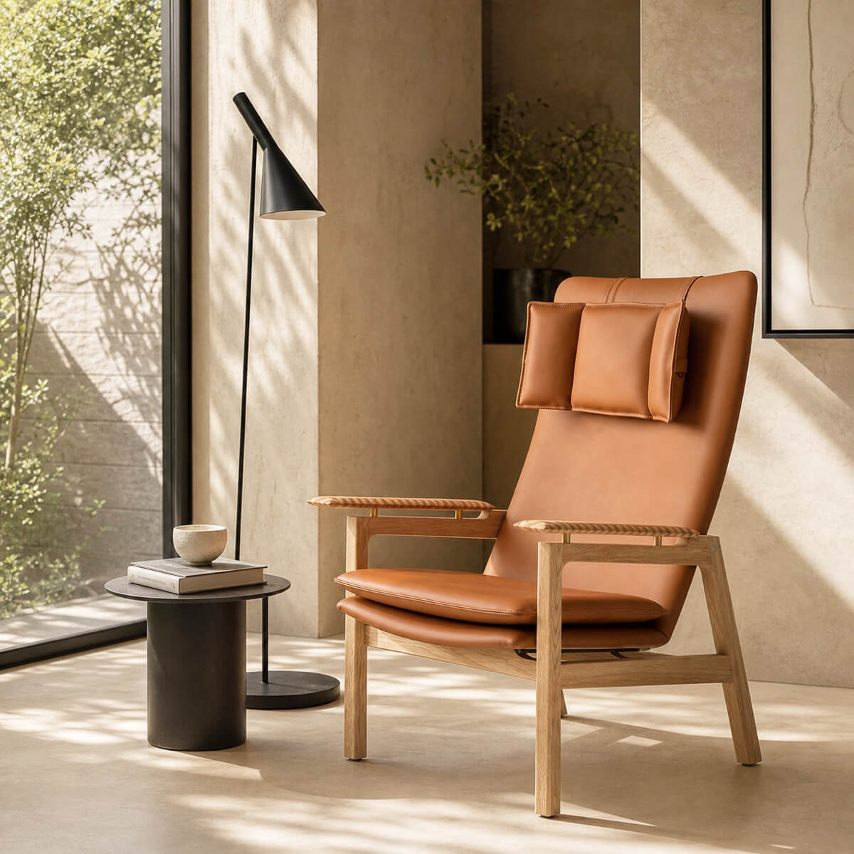 Grant leather armchair in a contemporary reading corner