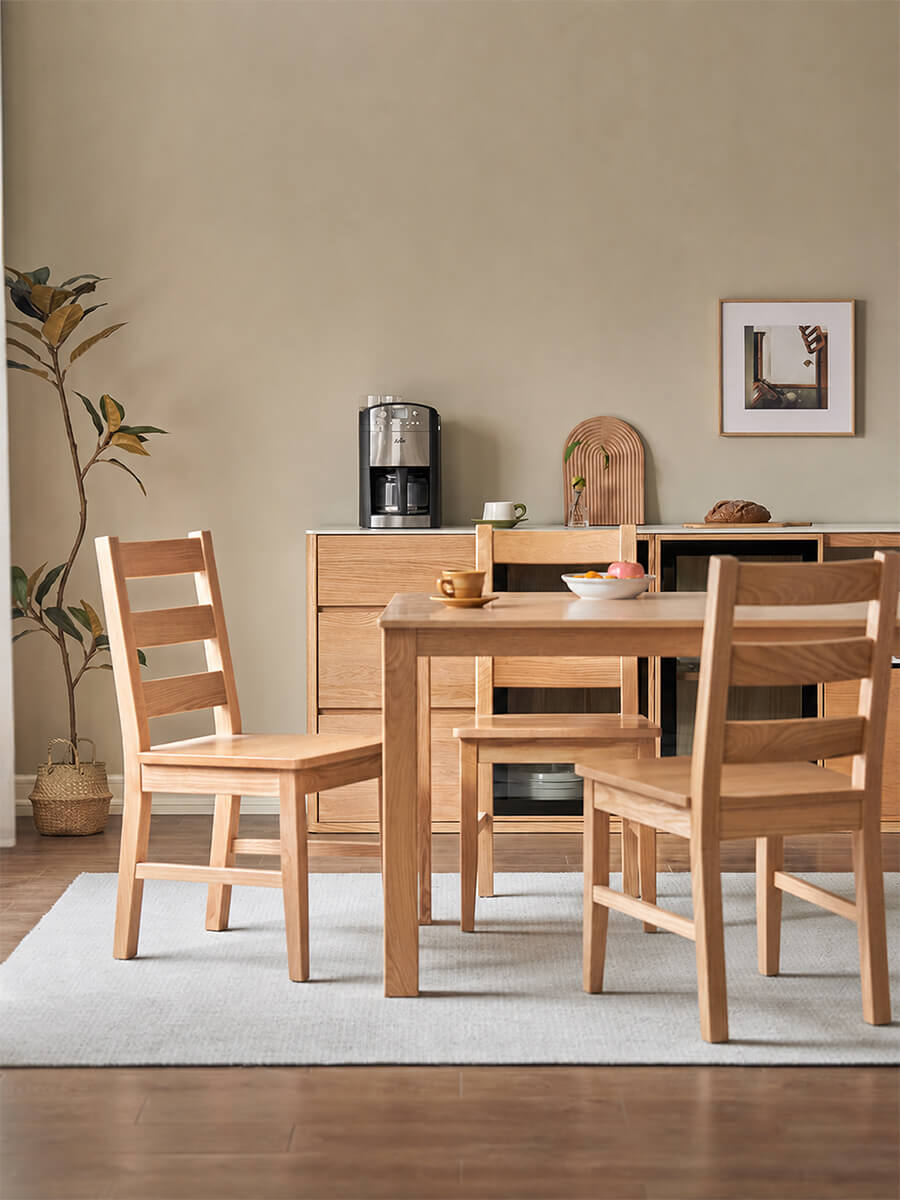Grant oak dining chairs paired with the Denmark Solid Oak Dining Table