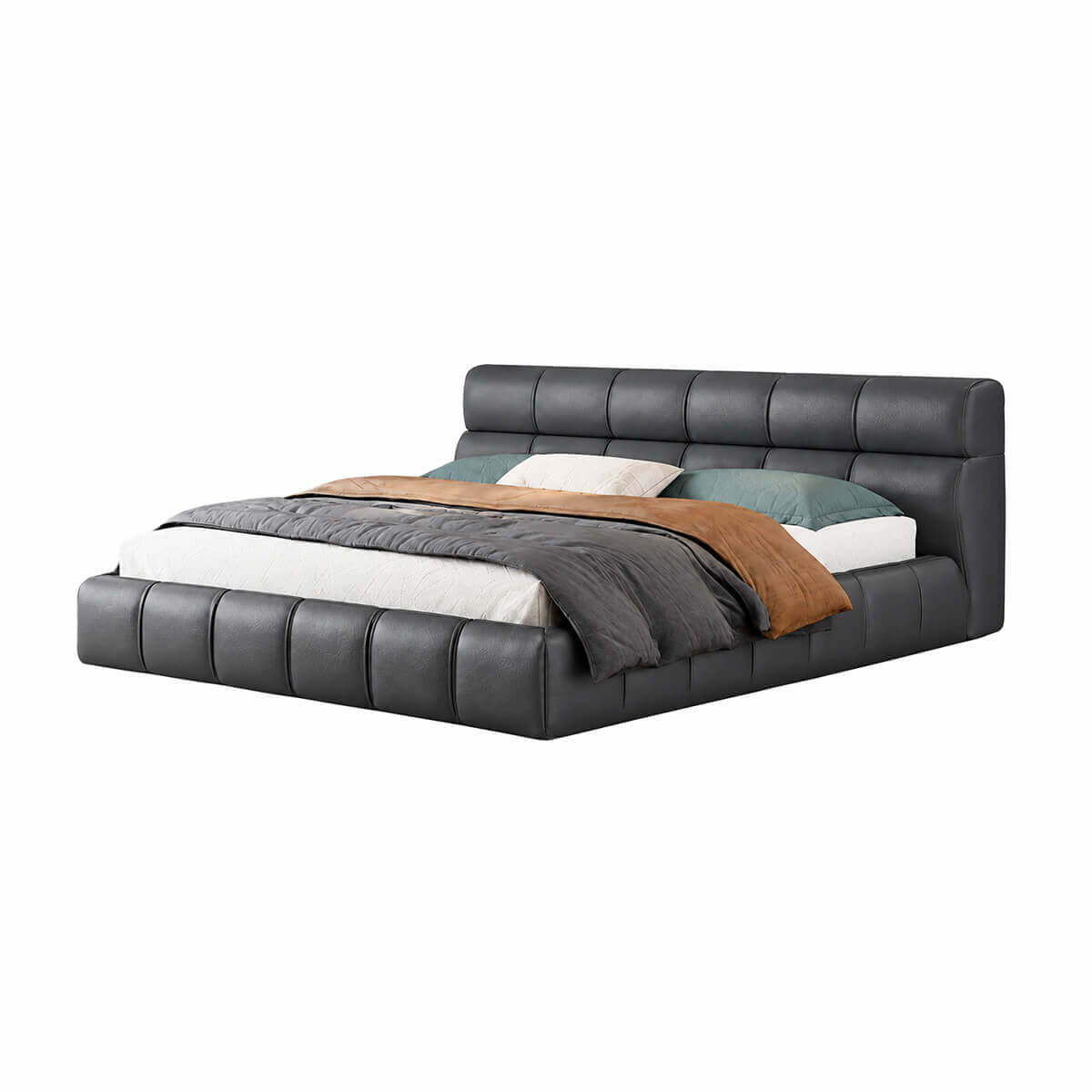 Hamar Top-Grain Leather Bed Frame with padded headboard and footboard