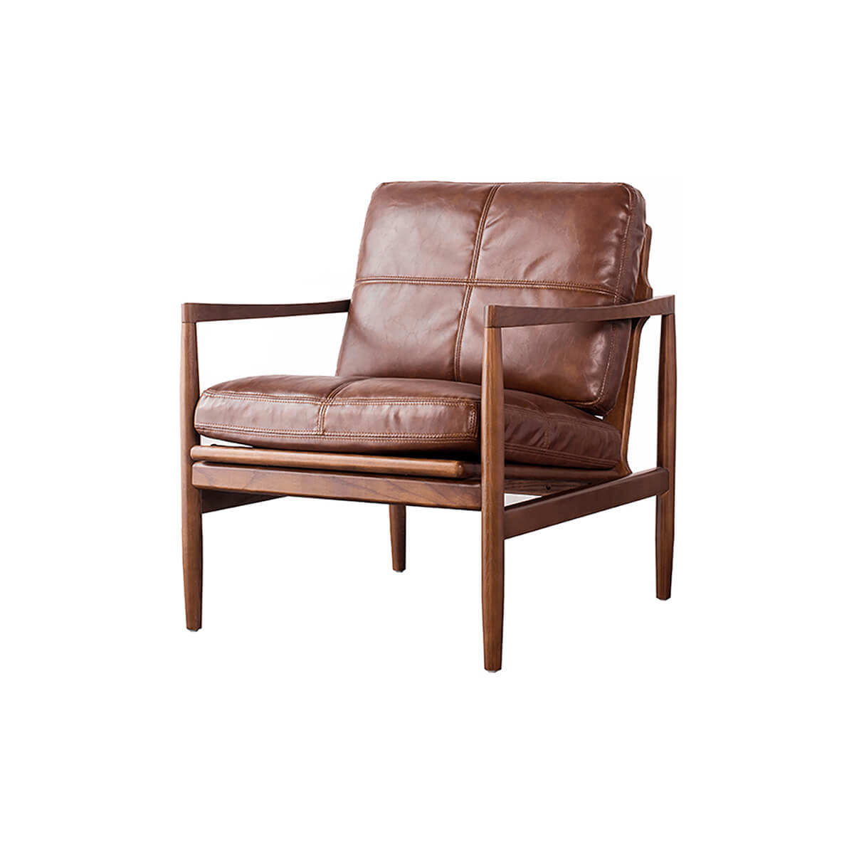Hank armchair with caramel leather upholstery and solid wood frame