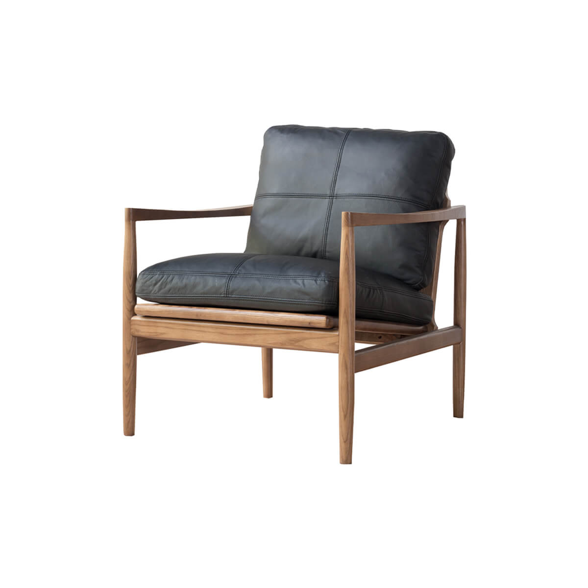 Hank armchair with black leather upholstery and solid wood frame