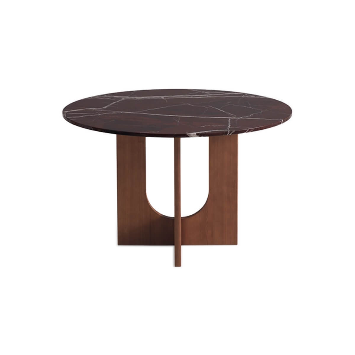 Hannah Dining Table with burgundy marble top white background