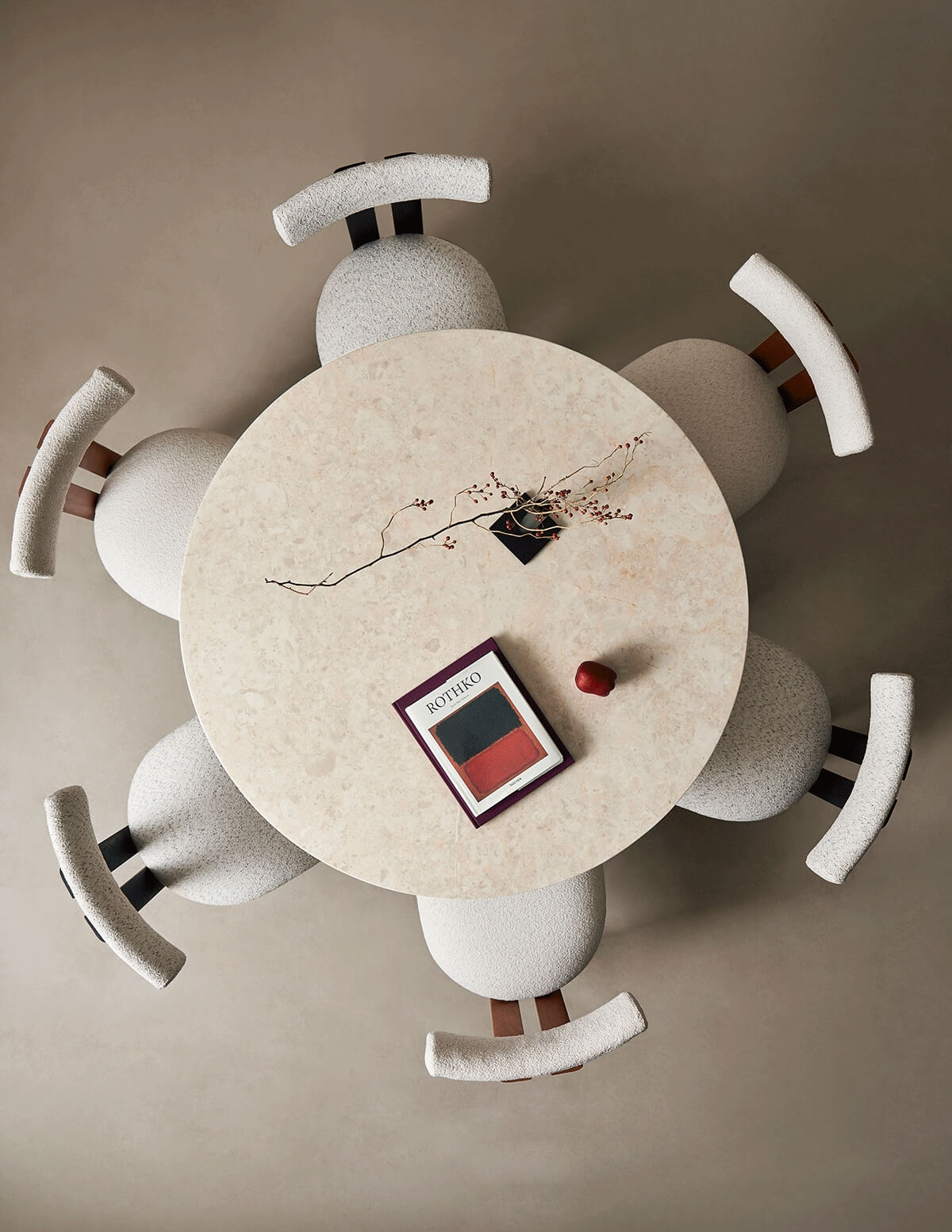Hannah Dining Table light beige marble top seats six people