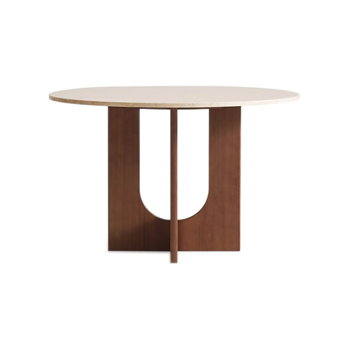 Hannah Dining Table with light beige marble top white background