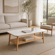 Harlow oak and sintered stone coffee table in a modern living room
