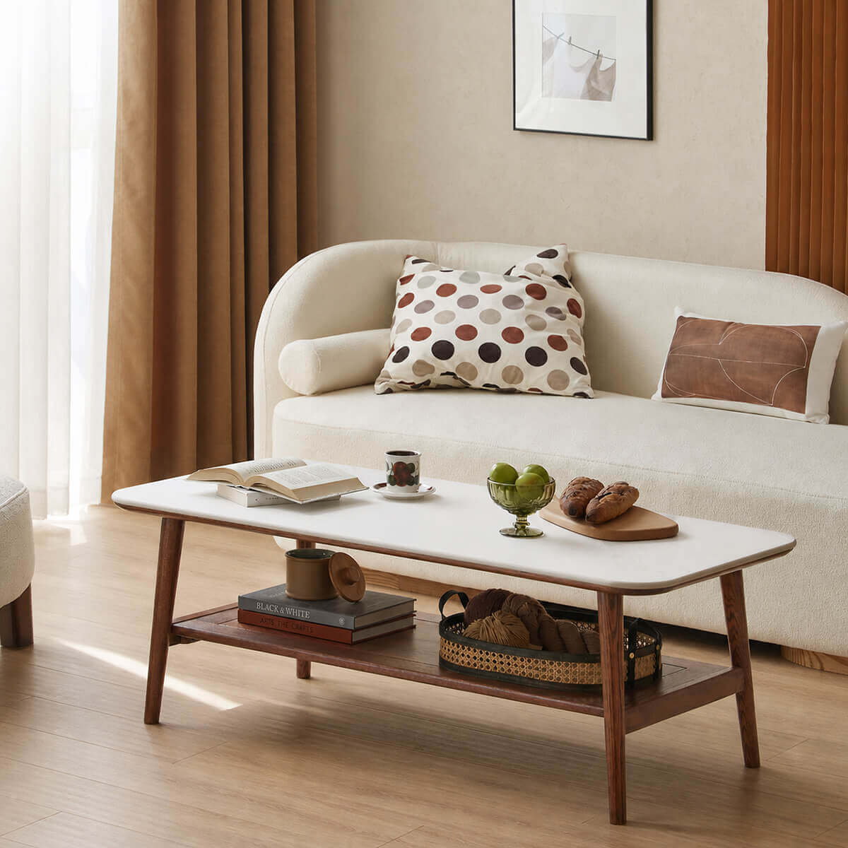 Harlow oak and sintered stone coffee table in a contemporary living room
