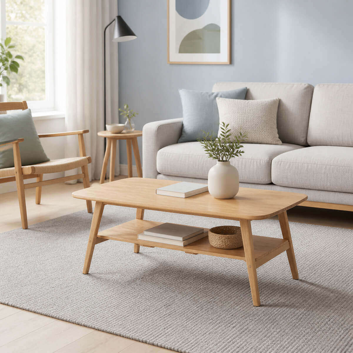 Harlow Solid Oak Coffee Table in a bright Scandinavian living room