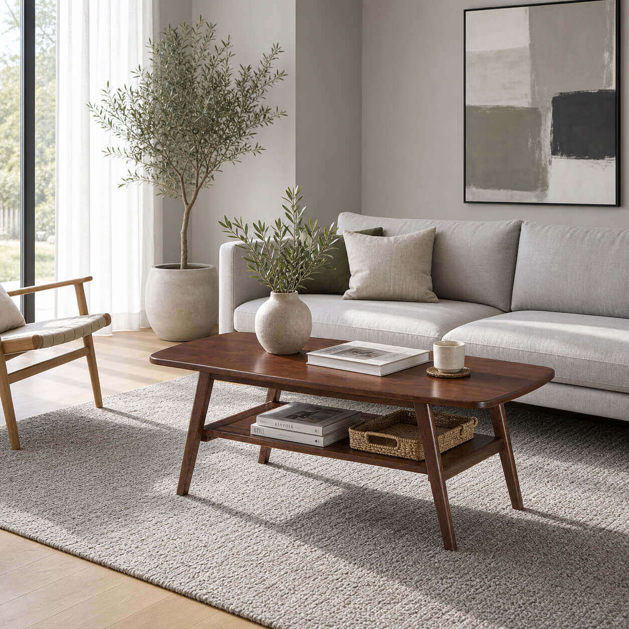 Harlow Solid Oak Coffee Table styled in a modern living room