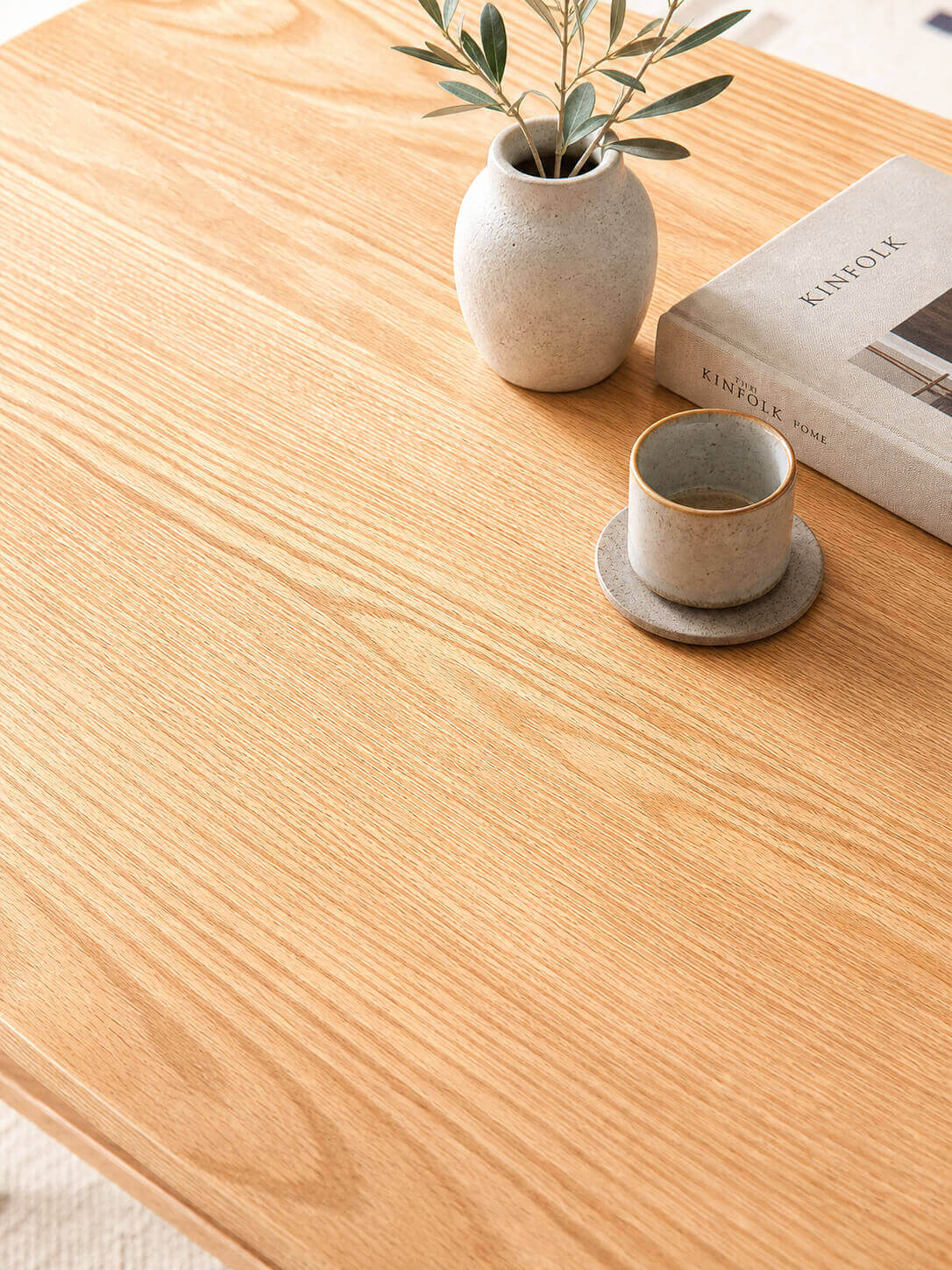 Close-up of the Harlow Solid Oak Coffee Table tabletop grain