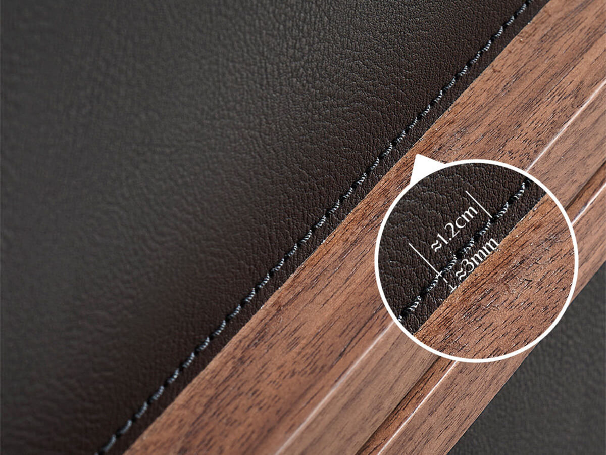 Saddle leather upholstery close-up on Hayley sideboard drawer front