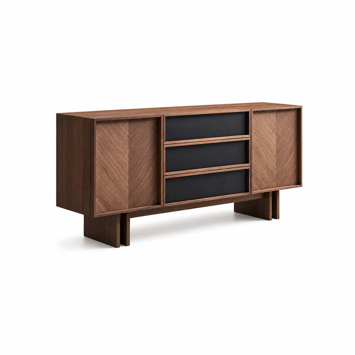 Hayley walnut sideboard with saddle leather drawers