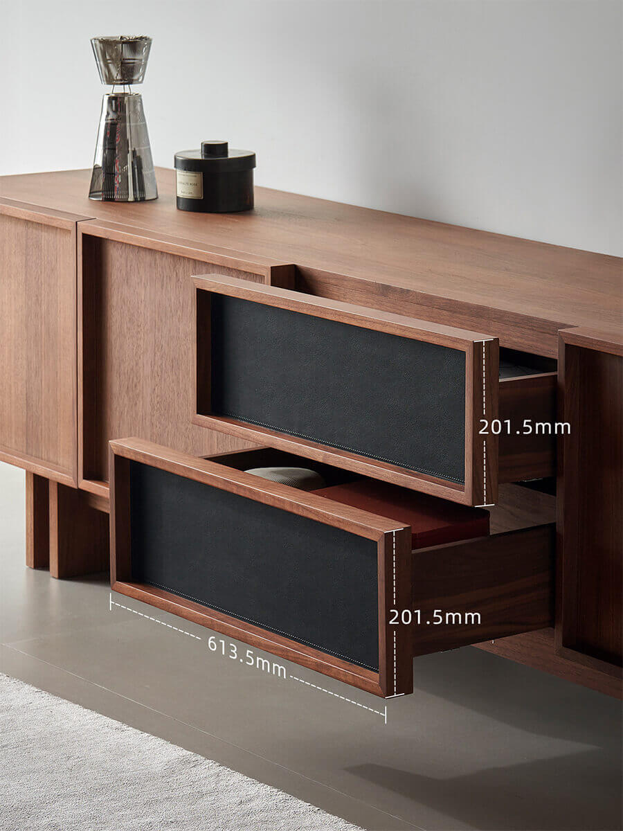 Hayley Walnut TV Unit saddle leather drawer storage dimensions