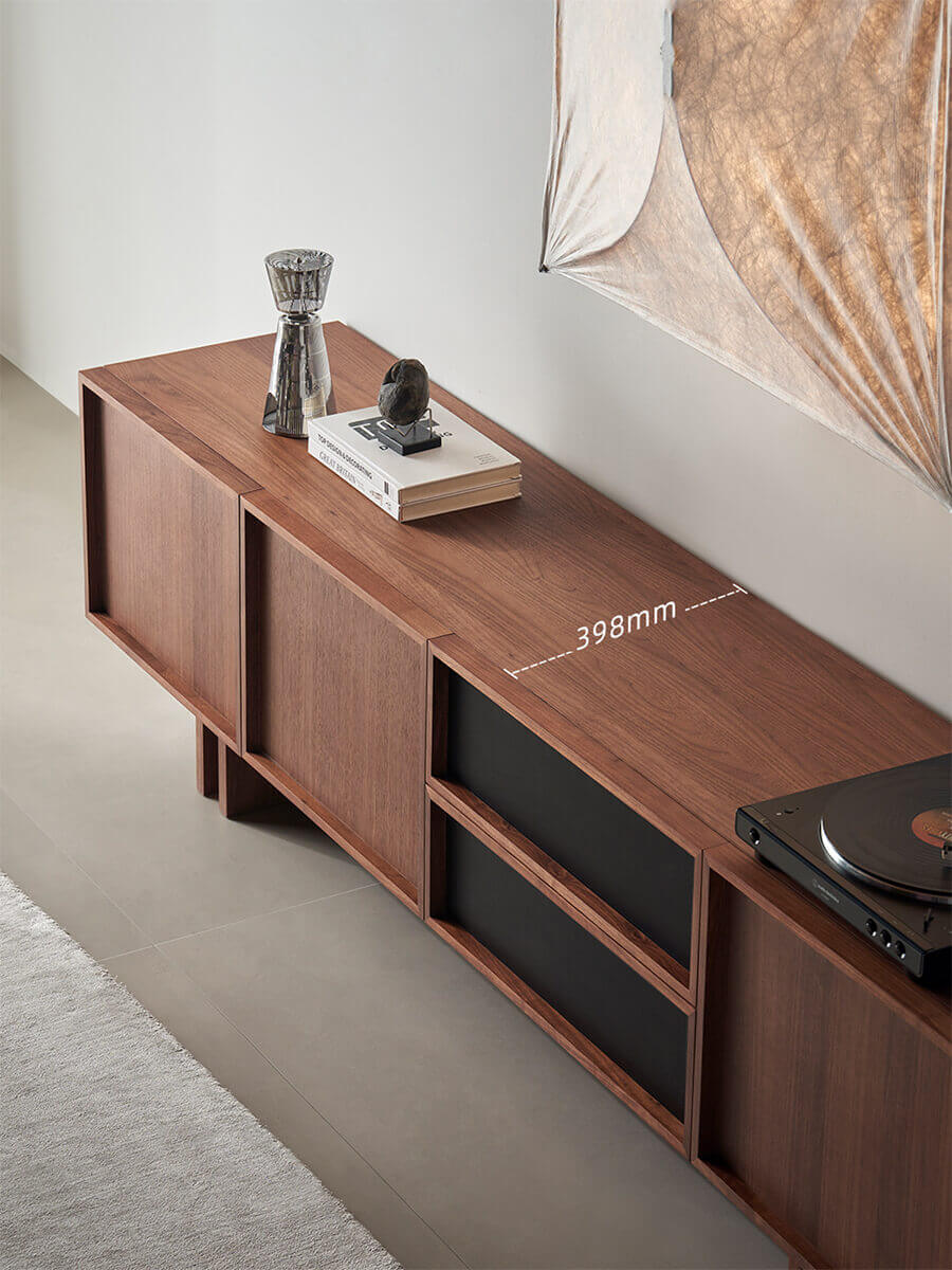 Hayley Walnut TV Unit top view showing full-length walnut surface