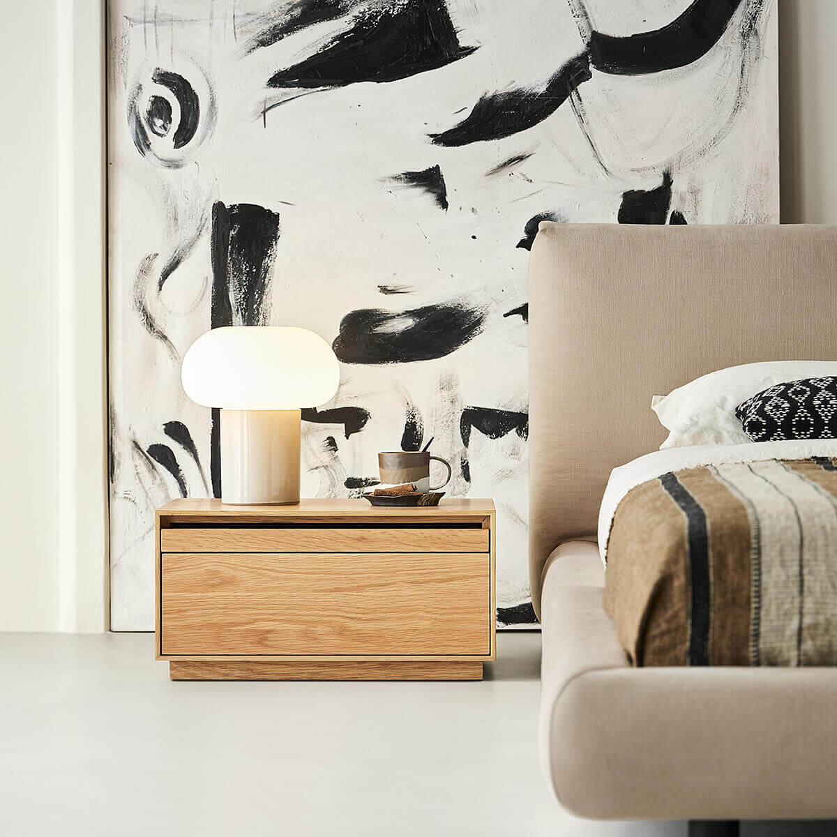Heidelberg oak bedside table in contemporary bedroom