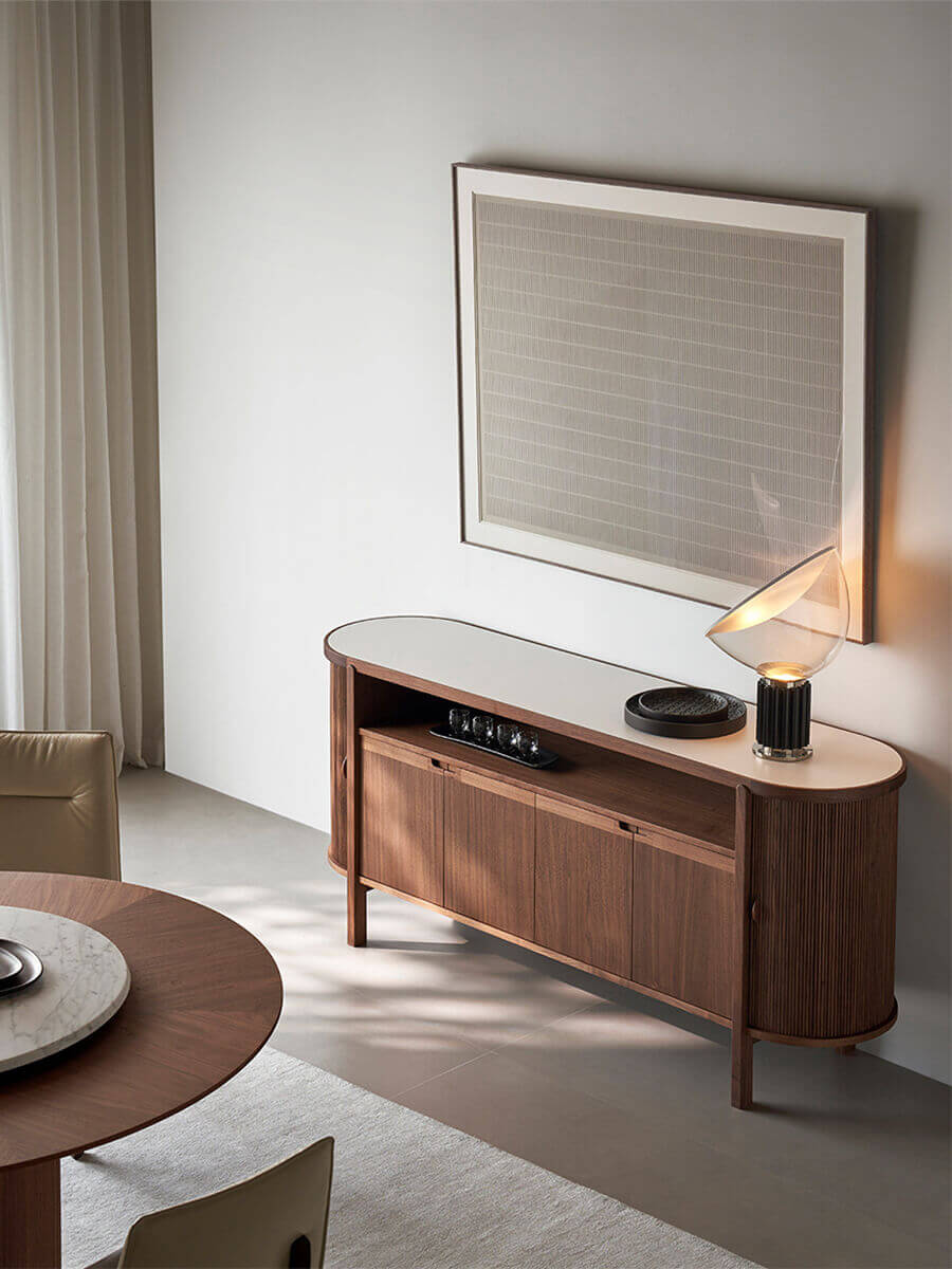 Heidelberg Walnut Tambour Door Sideboard in modern dining space