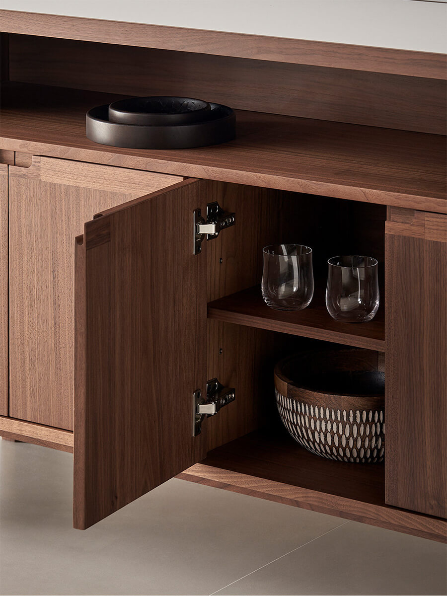 Interior storage detail showing adjustable shelving inside the Heidelberg Sideboard