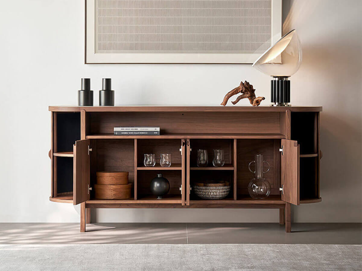 Open storage compartments inside the Heidelberg Sideboard