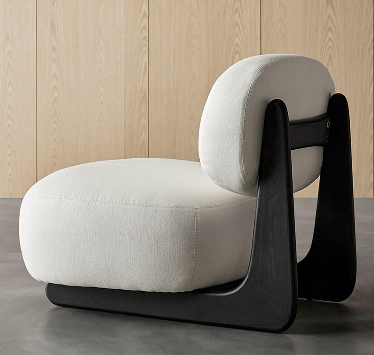 Rear view of the Hetty Designer Stool showing the solid oak frame
