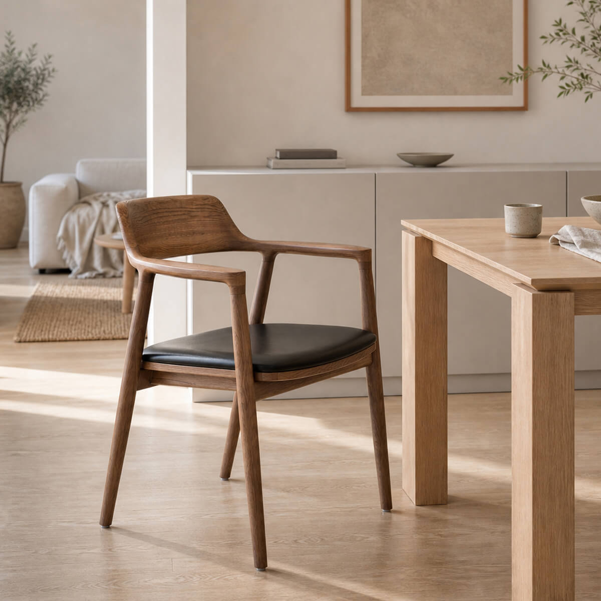 Hiroshima Dining Chair Replica in a modern Australian dining room with sculpted solid timber craftsmanship