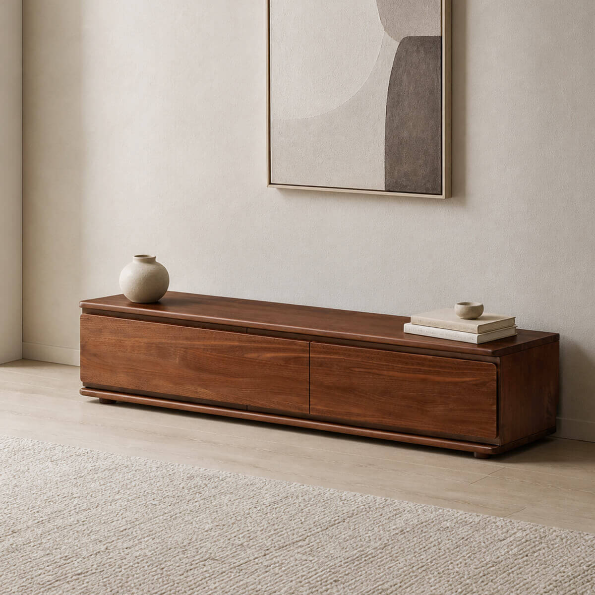 Hoswell 120cm solid walnut TV unit in a compact room setting