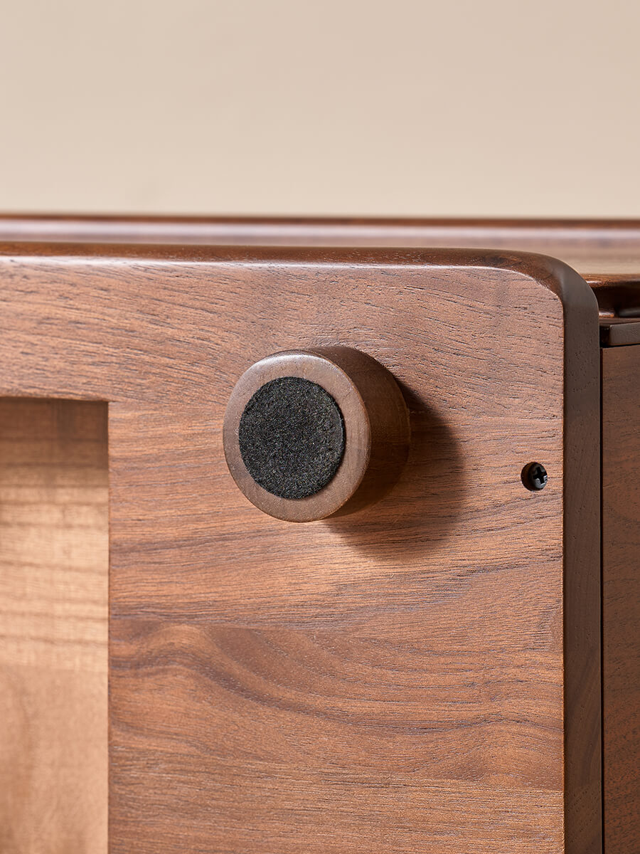 Corner detail of Hoswell Solid Walnut TV Unit