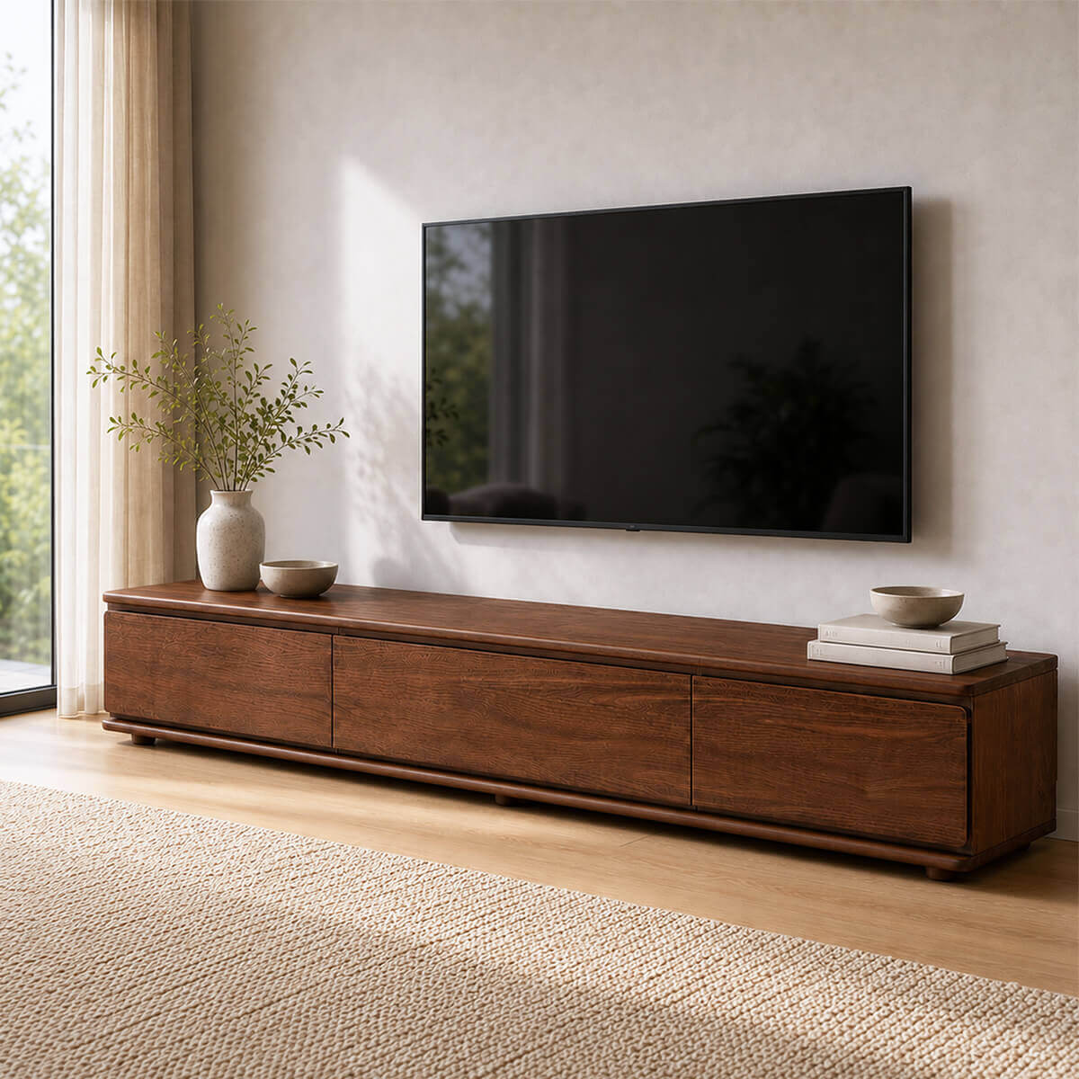 Hoswell Solid Walnut TV Unit in a contemporary living room