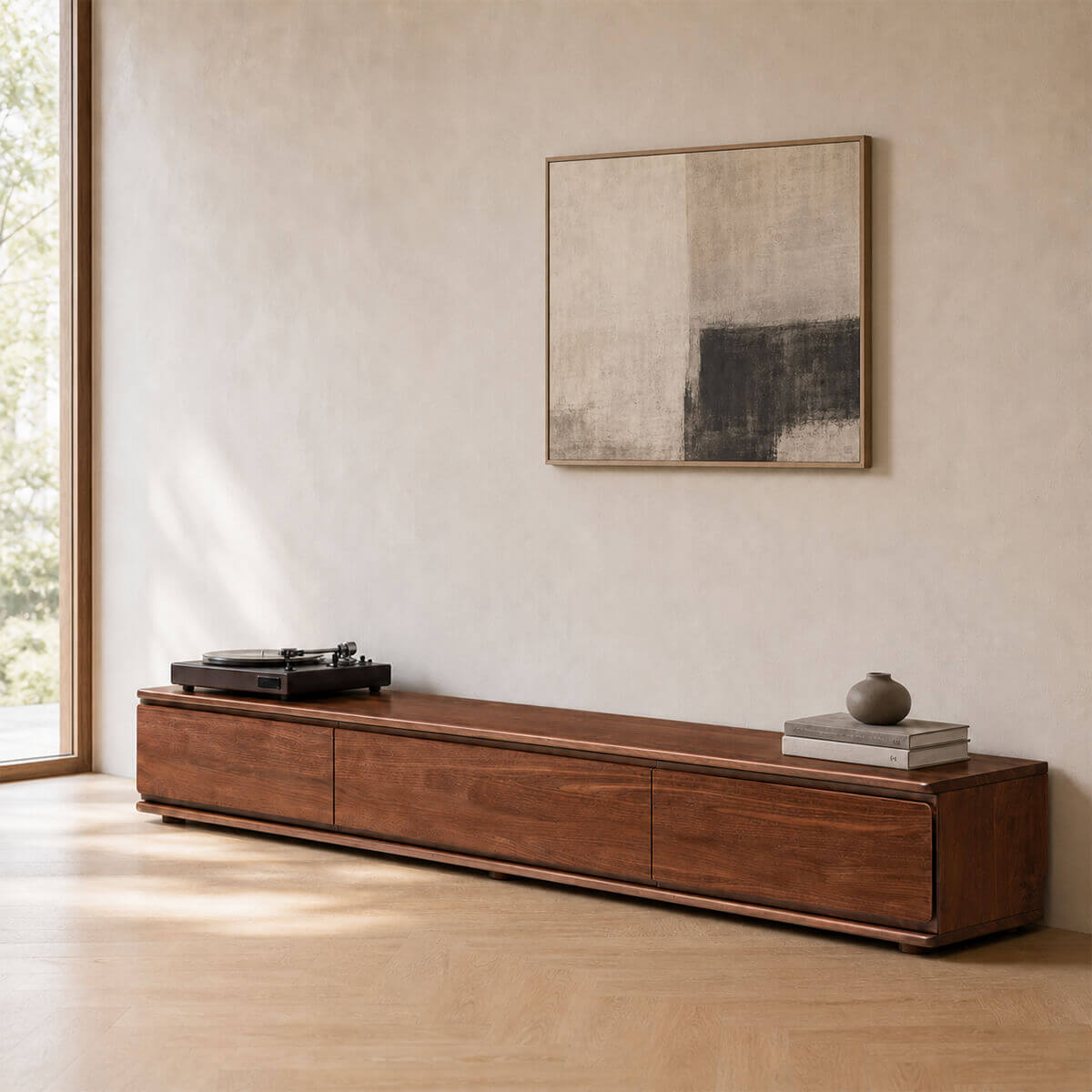 Hoswell Solid Walnut TV Unit in contemporary living room