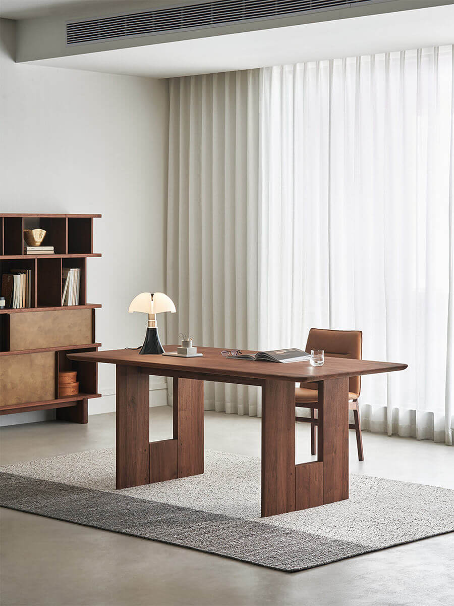 Hudson Solid Walnut Dining Table Lifestyle Image in desk use