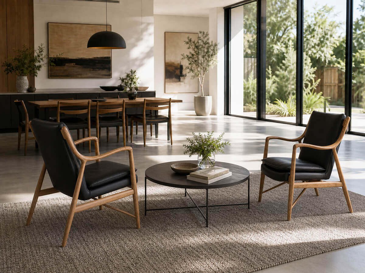 Hult armchairs styled in a modern living room setting