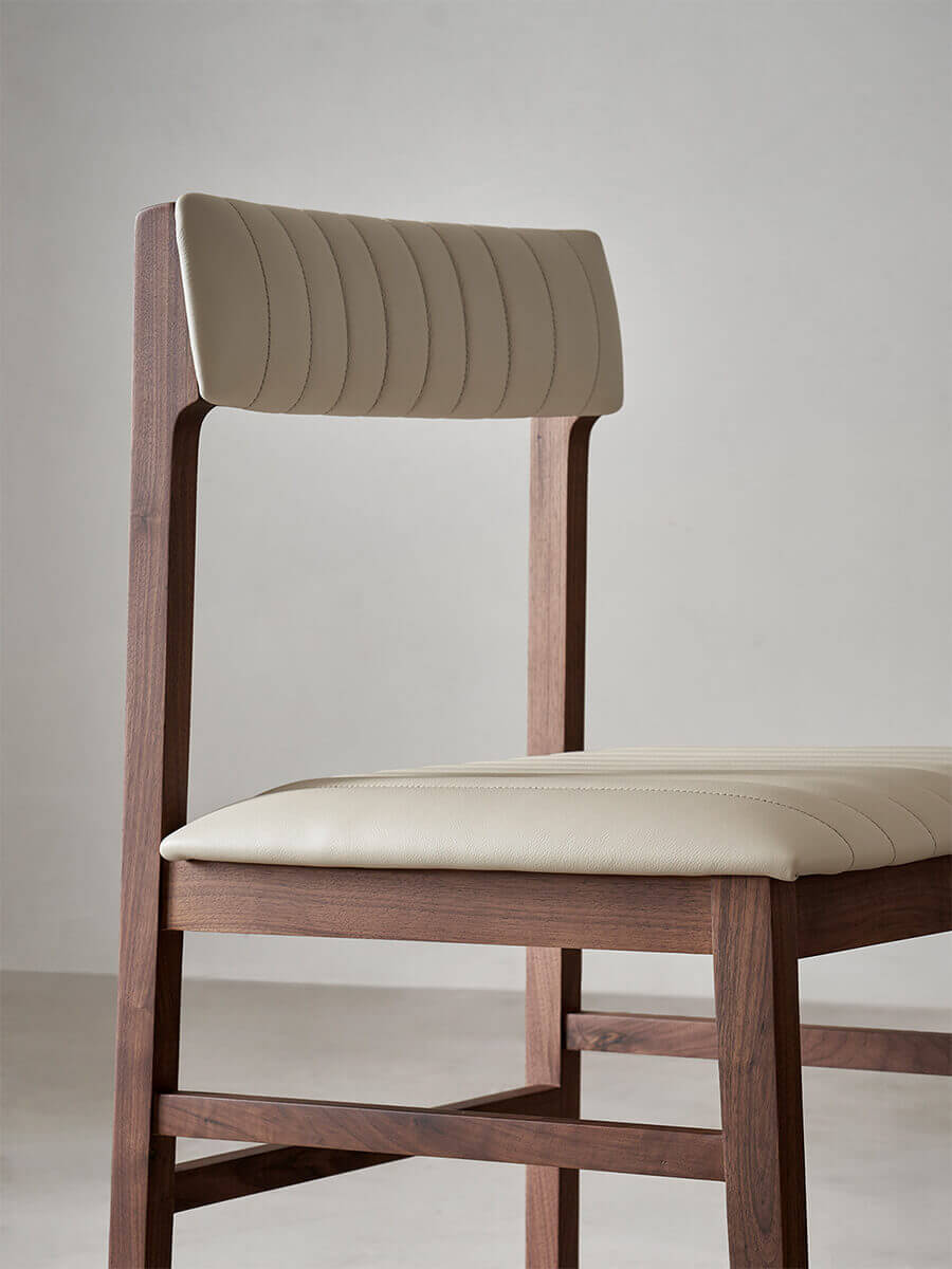 Jackson off-white leather dining chair with channel stitching