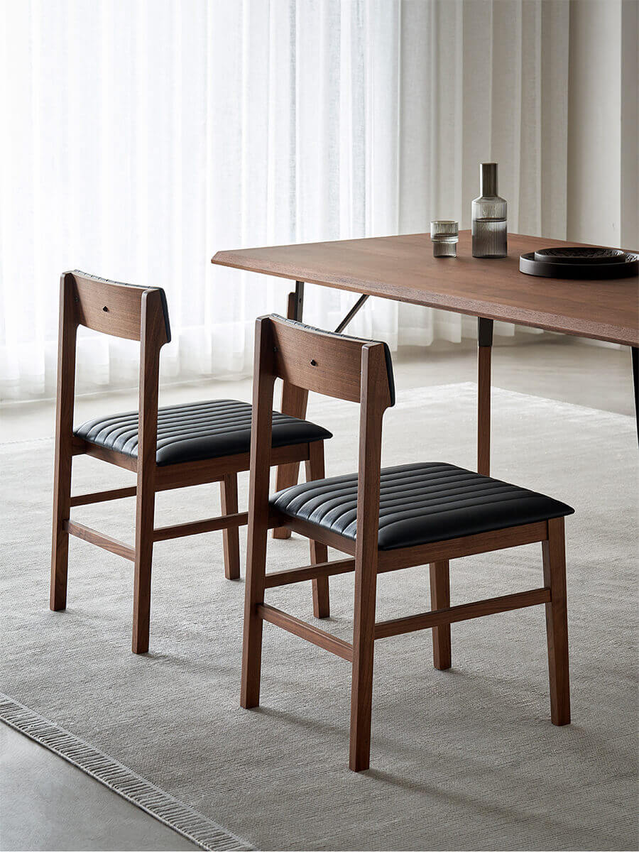Jackson solid walnut leather dining chairs with dining table