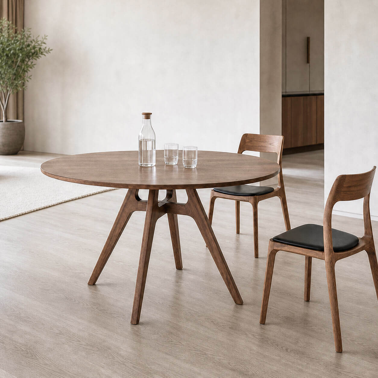 Jacob Round Dining Table walnut stained ash Dining Set 